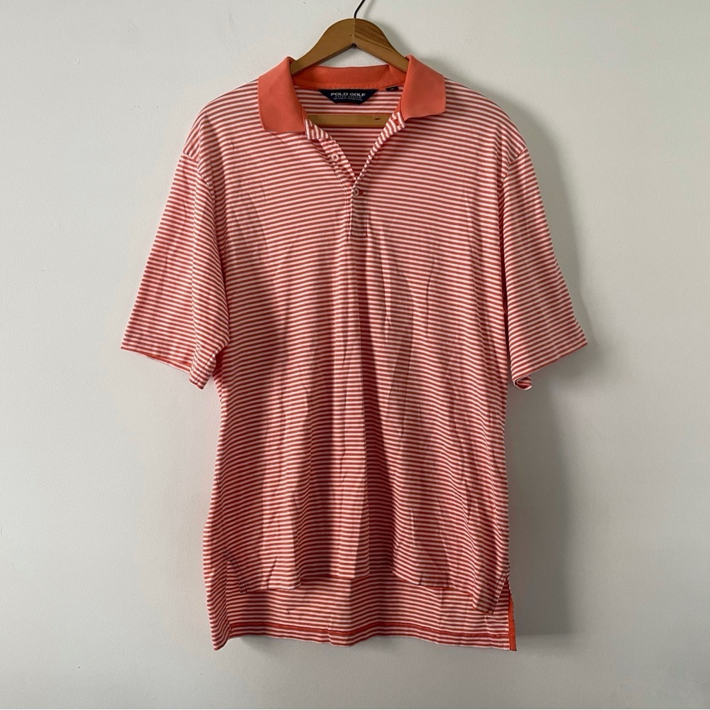 Polo Golf Ralph Lauren Orange and White Striped Pima Cotton Shirt Size Medium